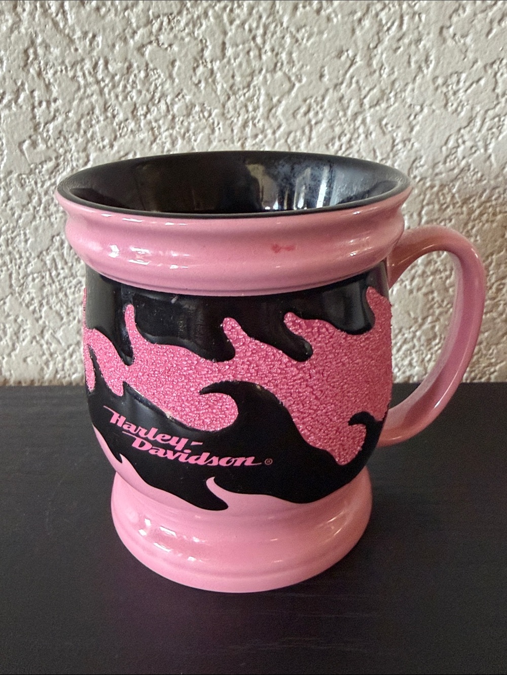Harley-Davidson Pink Black Glitter Flame Coffee Tea Cocoa Pedestal Mug